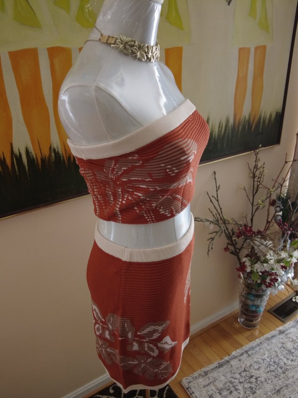 JLUXLABEL Rust/Ivory Lush Shores Print Skirt Set Small-Medium - Picture 4 of 12